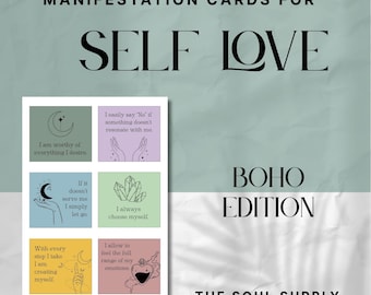 36 Boho Affirmationskarten, druckbare Mantras zum Manifestieren, Selbstliebe & Positivität, A4 Download PDF für Journaling oder tägliche Rituale