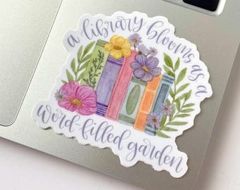 Floral bookshelf waterproof vinyl sticker | colorful reading quote decal for book lover