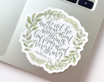 Philippians 4:6 wreath scripture art sticker | do not be anxious Bible verse Christian decal