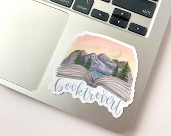 Booktrovert watercolor sticker | book lover waterproof decal for water bottle, kindle, laptop