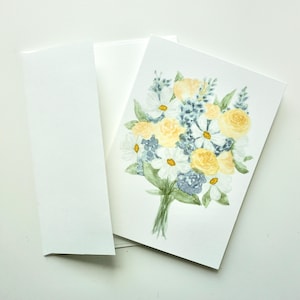 Cartão comemorativo com buquê de flores em aquarela - 4x5,5 polegadas - em branco por dentro - com envelope