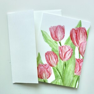 Biglietto d'auguri floreale con tulipani acquerellati - 4x5,5 pollici - vuoto all'interno - con busta