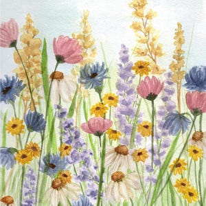 Wildflower field watercolor print digital download