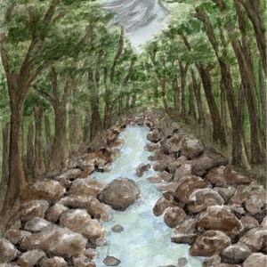 Mountain river watercolor digital download print