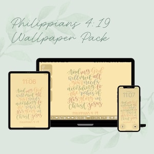 Philippians 4:19 Bible Verse Wallpaper Pack | Pastel Scripture Backgrounds (Digital Download)