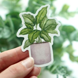 Pegatina de vinilo troquelada - Planta en maceta de acuarela - Mate 3" impermeable - Para botella de agua, agenda, funda de teléfono, portátil, cuaderno, decoración