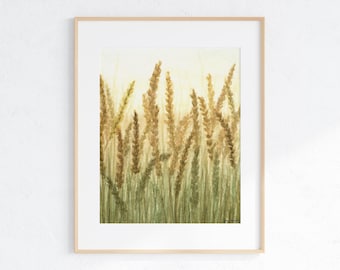 Wheat field watercolor print | golden hour farm landscape | rustic farmhouse wall art (digital download)