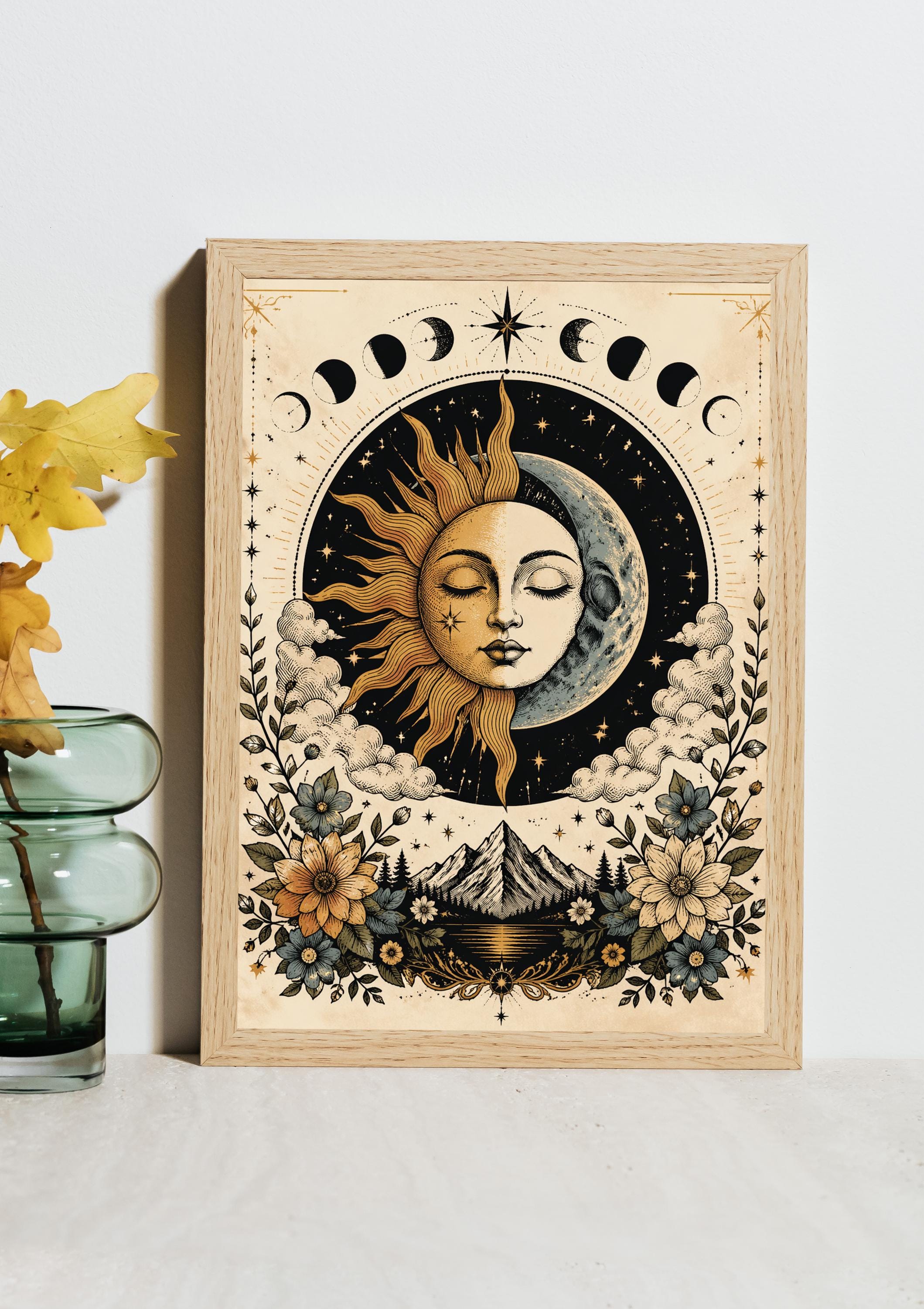 Celestial Sun Moon Print Boho Vintage Wall Art (digital Download) - Etsy