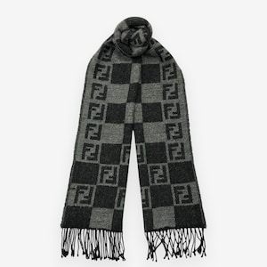Vintage Fendi Lambswool Scarf Fendi Monogram Wool Scarves Muffler Fendi Roma FF Winter Accessories Scarves Christmas Gift for Her