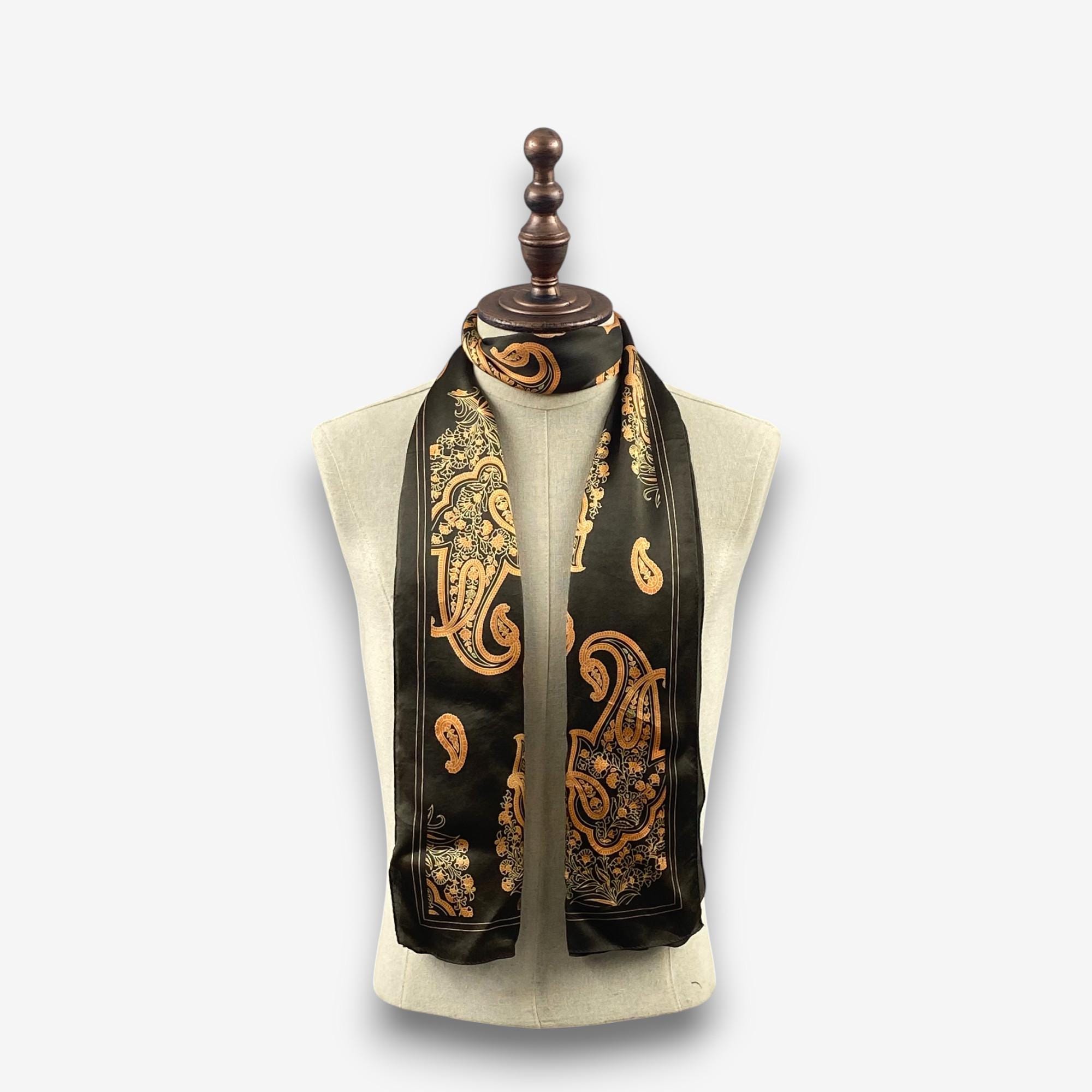 Vintage 90s ICB Silk Scarf, Baroque Floral Stole Shawl Silk