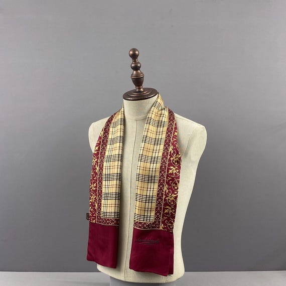 Vintage 90s Claudio Landi Silk Scarf, Ornate Check Stole Shawl