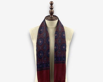 Bufanda de seda Mitsukoshi vintage de los años 90, bufandas de sarga de seda con estampado floral y cachemir, estola de lunares abstractos hecha a mano, accesorios para el cuello, bufandas de seda.