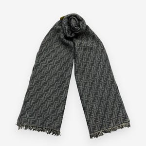 Vintage Fendi Lambswool Scarf Fendi FF Monogram Wool Scarves Muffler Fendi Roma FF Zucca Winter Accessories Scarves Christmas Gift for Her
