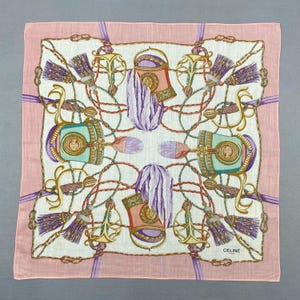 Vintage Celine Handkerchief Celine Bandana Equestrian Motif Pocket Squares Neckerchief Neck Womens Accessories Scarves Summer Gift for Her