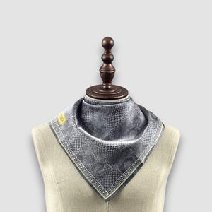 Vintage Versace Silk Scarf, Grey Snake Skin Art Print Handkerchief Silk Scarves, Python Muffler Neck Accessories Square Wrap Bandana