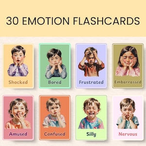 Emotion Flashcards | Feelings Flash Cards | Emotion Cards Toddler | Printable Emotion Cards For Kids | Montessori Materials | Emotions Chart
