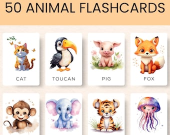 100 Animal Flash Cards, Printable Flashcards, Preschool Flashcards, Toddler Flashcards, Baby Flashcards, Animal Cards Set, Flashcards PDF