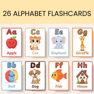 26 cartes-éclair éducatives ABC, cartes-éclair ABC Montessori pour enfants, cartes-éclair imprimables d'apprentissage de A à Z, cartes-alphabet couleurs imprimables pour enfants