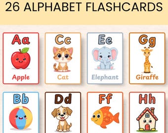 26 ABC Educational Flash Cards, ABC Montessori Flash Cards for Kids, Printable Learning A-Z Flashcards, Printable Kids Colors Alphabet Cards