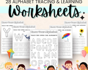 28 Arbeitsblatt zur Alphabetverfolgung, Kindergarten Pre-K, Vorschul-ABC-Aufzeichnungsbuch, druckbares Alphabet-Buch, Übungsbuch für die Handschrift von Buchstaben