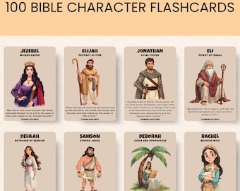 100 cartes flash imprimables de personnages bibliques pour enfants, personnages bibliques, activité d'apprentissage chrétienne avec versets, étude de la Bible, école du dimanche