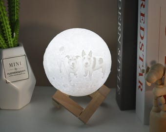 Personalized 3D Moon Lamp with Pet Memorial Portrait,Photo Moon Lamp,Custom Dog or Cat Remembrance Gift,Pet Loss Keepsake,Pet Memorial Gifts