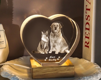 3D Pet Photo Crystal Memorial Night Light: Personalized Dog Loss Gift