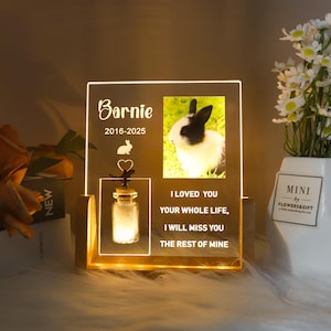 Personalisierter LED-Kaninchen-Gedenkrahmen mit Pelzandenken, Haustier-Erinnerungs-Kaninchengeschenken, Haustier-Foto-Plakette, Haustier-Trauergeschenk, Haustier-Beileidsgeschenk