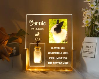 Personalized LED Rabbit Memorial Frame With Fur Keepsake,Pet Memorial Rabbit Gifts,Pet Photo Plaque,Pet Bereavement Gifts,Pet Sympathy Gifts