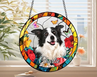 Personalized Dog Portrait Stained Glass Suncatcher,Custom Pet Memorial Stained Glass Photo Suncatcher,Dog Loss Keepsake,Pet Loss Gifts