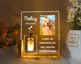 Personalized Pet Photo Memorial Night Light: Dog Cat Loss Sympathy Gift