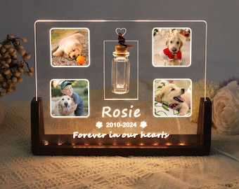 Personalized Pet Memorial LED Photo Plaque with Pet Fur Jar,Custom Dog Cat Rabbit Loss Gift,Pet Bereavement Gift,Cat Dog Pet Sympathy Gift