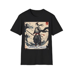 Samurai Spirit T-Shirt  Ukiyo-e Style Japanese Warrior Art | Traditional Ink Samurai Design Tee, Unisex Black or White Shirt