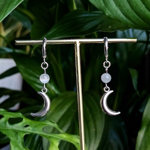 Silver Moon Huggie Earrings for Stretched Ears | Plug & Tunnel Friendly Crystal Hoops