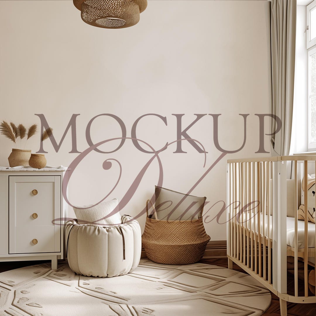 Nursery Wallpaper Mockup PSD: Editable Wall Art Display (300 DPI ...
