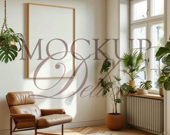 Japandi Living Room Mockup: Vertical Frame, A3 Poster (PSD, 300 DPI)