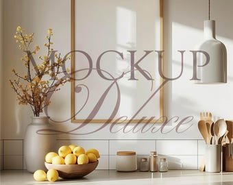 Modern Kitchen Frame Mockup: Vertical A4/A3 Poster Display (PSD, 300 DPI)