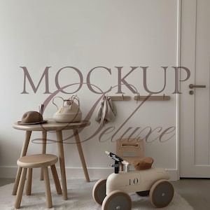 Kids Bedroom Wallpaper Mockup PSD | Nursery Wall Mockup | Minimalist Playroom | Smart Object | 300 DPI | Toddler Room Display | Photoshop