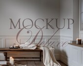 Hallway Wallpaper Mockup PSD: Editable Wall Color & Molding (300 DPI)