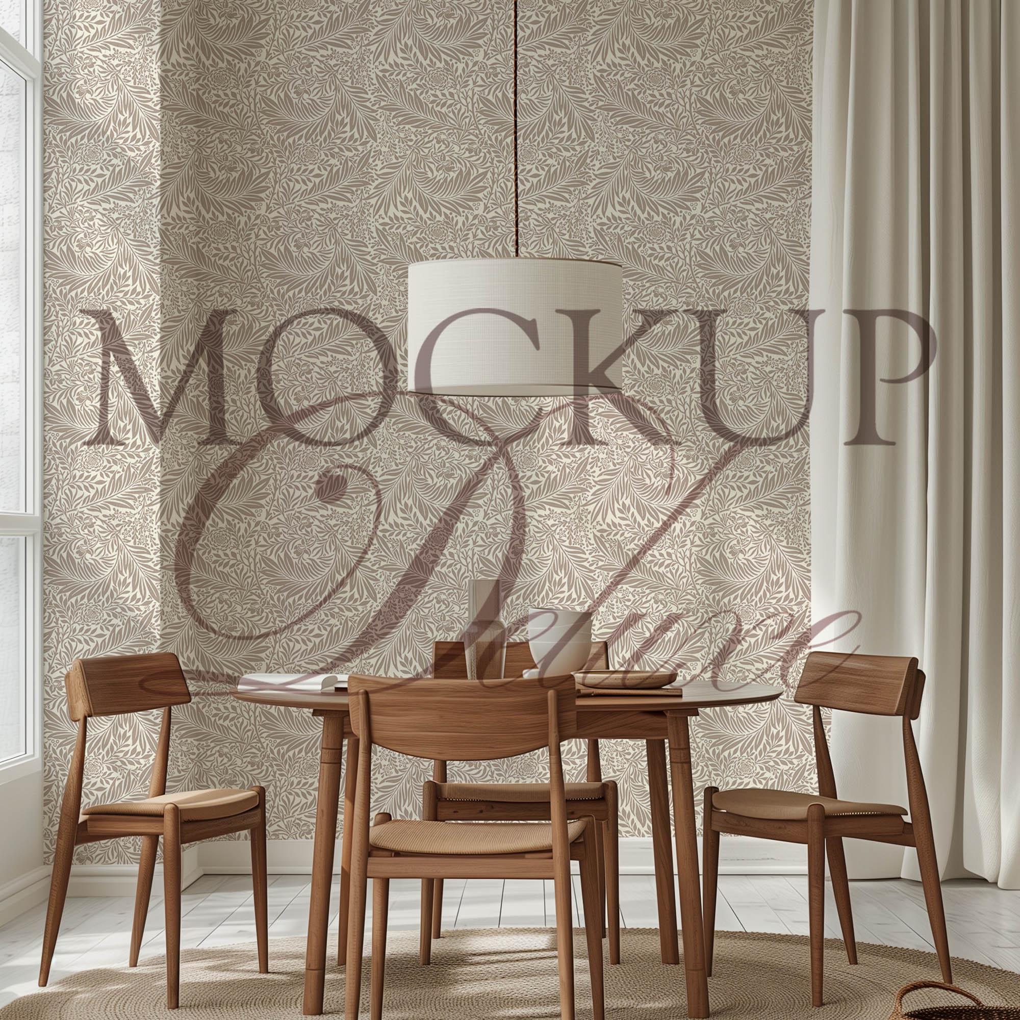 Minimalist Dining Room Wallpaper Mockup: Round Table Interior (PSD File ...
