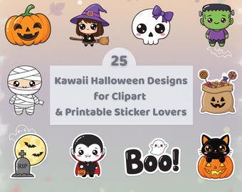 Spooky Kawaii Halloween Clipart Bundle & Printable Cute Halloween Stickers, Ghost, Pumpkin, Cat -  Halloween PNG SVG Files, Digital Download
