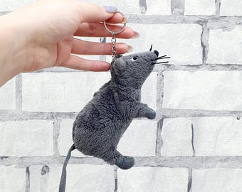 Vintage gray rat mouse plush keychain 5.5"  kids animal kids Baby toy