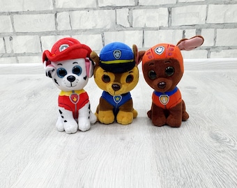Vintage LOT OF 3 Ty Beanie Babies Stuffed  Paw Patrol plush toys 6.5" Marshall  Chase Zuma collectible kids Baby toy