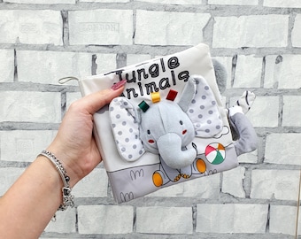 Vintage  Sensory crinkle Squeaky Jungle Animals  Cloth Book  for baby  6" collectible baby kids Toy