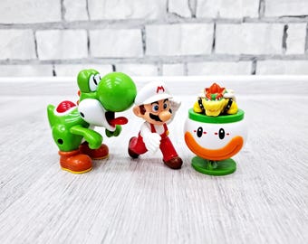 Lote de 3 figuras de Super Mario de 3,5" (Bowser, Yoshi, McDonald's, Happy Meal), juguetes coleccionables de Super Mario, adornos para tartas, juguetes para bebés y niños.
