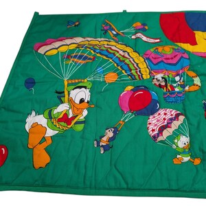 Vintage Disney Mickey Mouse & Friends Quilted Wall Hanging Hot Air Balloon Green image 3