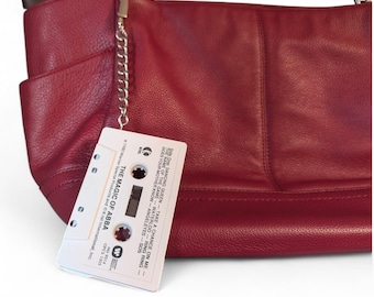 ABBA Real Cassette Tape Bag Charm Retro Music Handbag Accessory Silver Chain