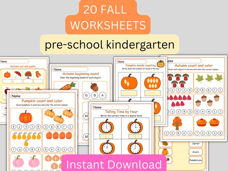 Fall Class Activity Printable Fall Worksheets for Preschool: 20 Autumn Learning Activities ...