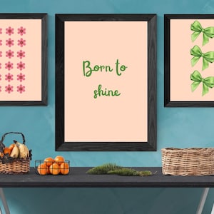 Pink and green floral Bow wall art Nursery Prints, Baby Nursery Decor Nursery Wall Art, Set of 3 minimalist wall art, high quality JPG