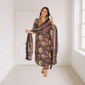 Kastanienbrauner Baumwoll-Sharara-Anzug: Pakistanischer Salwar Kameez, indisches Hochzeitsgastkleid